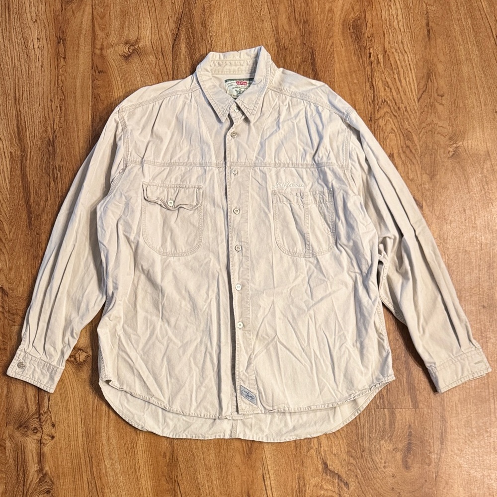 LEVIS Mens XL Shirt Silvertab Beige Long Sleeve Cotton Metal Buttons Vintage - Picture 1 of 8